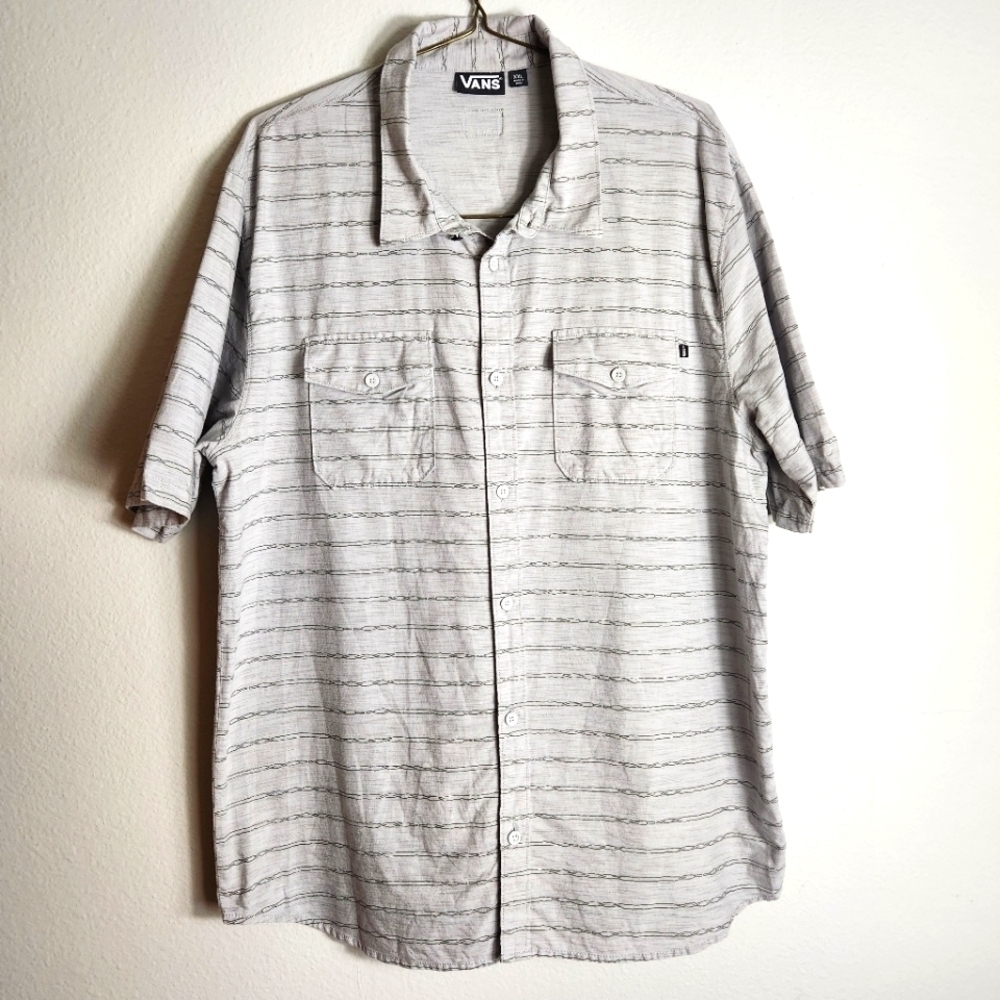 Vans Mens Gray Patterned SS Casual Buttonfront Shirt-Size XXL